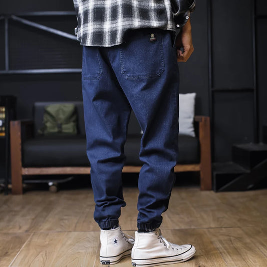 Plus Size Denim Joggers - Harem Cargo Trousers (Ankle-Length)