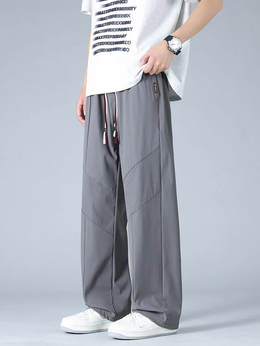 Pantalones refrescantes de seda de hielo para hombre de tallas grandes - Pierna ancha, corte holgado con malla en las rodillas (hasta la talla 8XL)