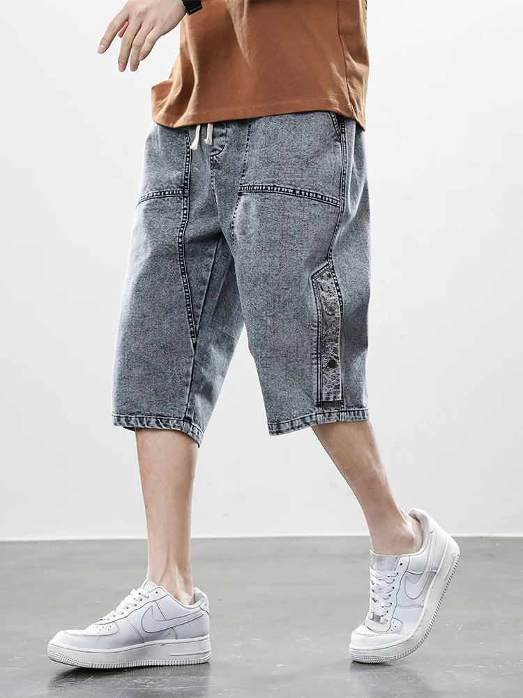Pantalones cortos vaqueros holgados de tallas grandes para hombre - Capris de estilo urbano hip hop (hasta la talla 8XL)