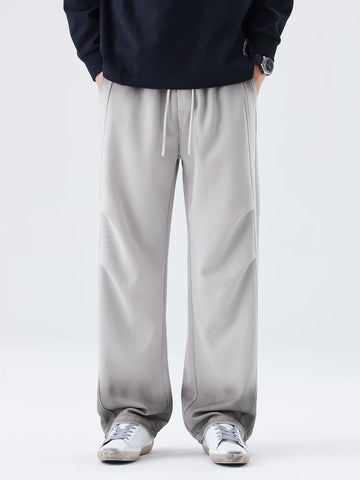 Pantalón deportivo de pierna ancha para hombre con degradado de color - Tejido de algodón grueso de corte holgado