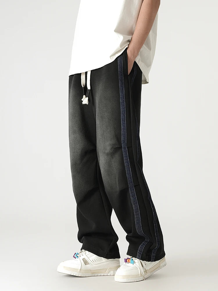 Pantalón deportivo vintage de algodón desgastado para hombre - Pantalón de chándal urbano de corte relajado