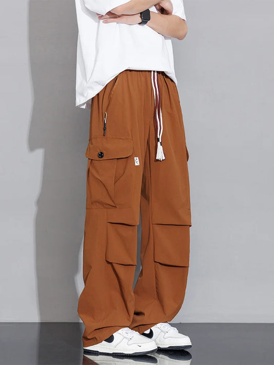 Men's Plus Size Ice Silk Cooling Cargo Pants - Wide Leg Loose Fit (Up to 8XL)