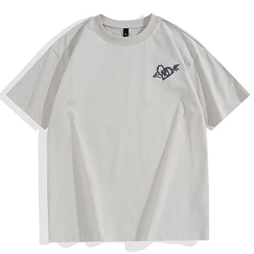 Embroidered Heart Arrow Oversized Cotton T-Shirt
