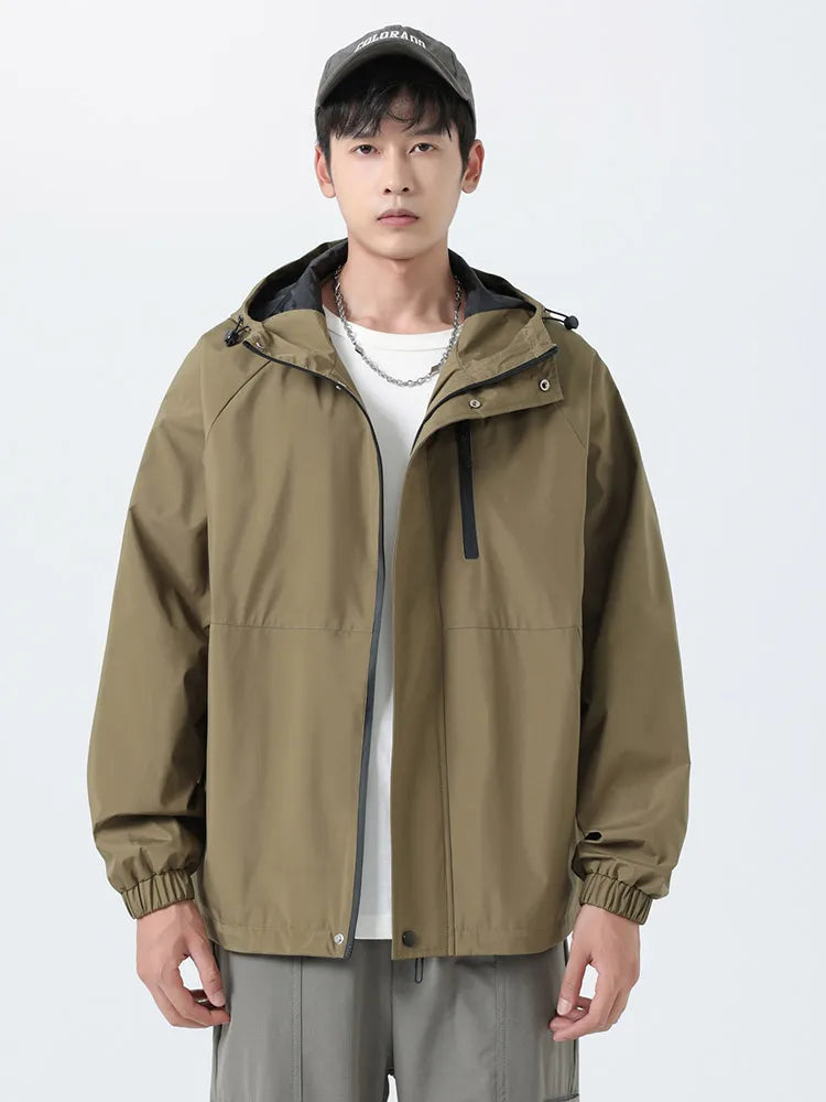 Chaqueta cortavientos con capucha para hombre – Repelente al agua y cortavientos