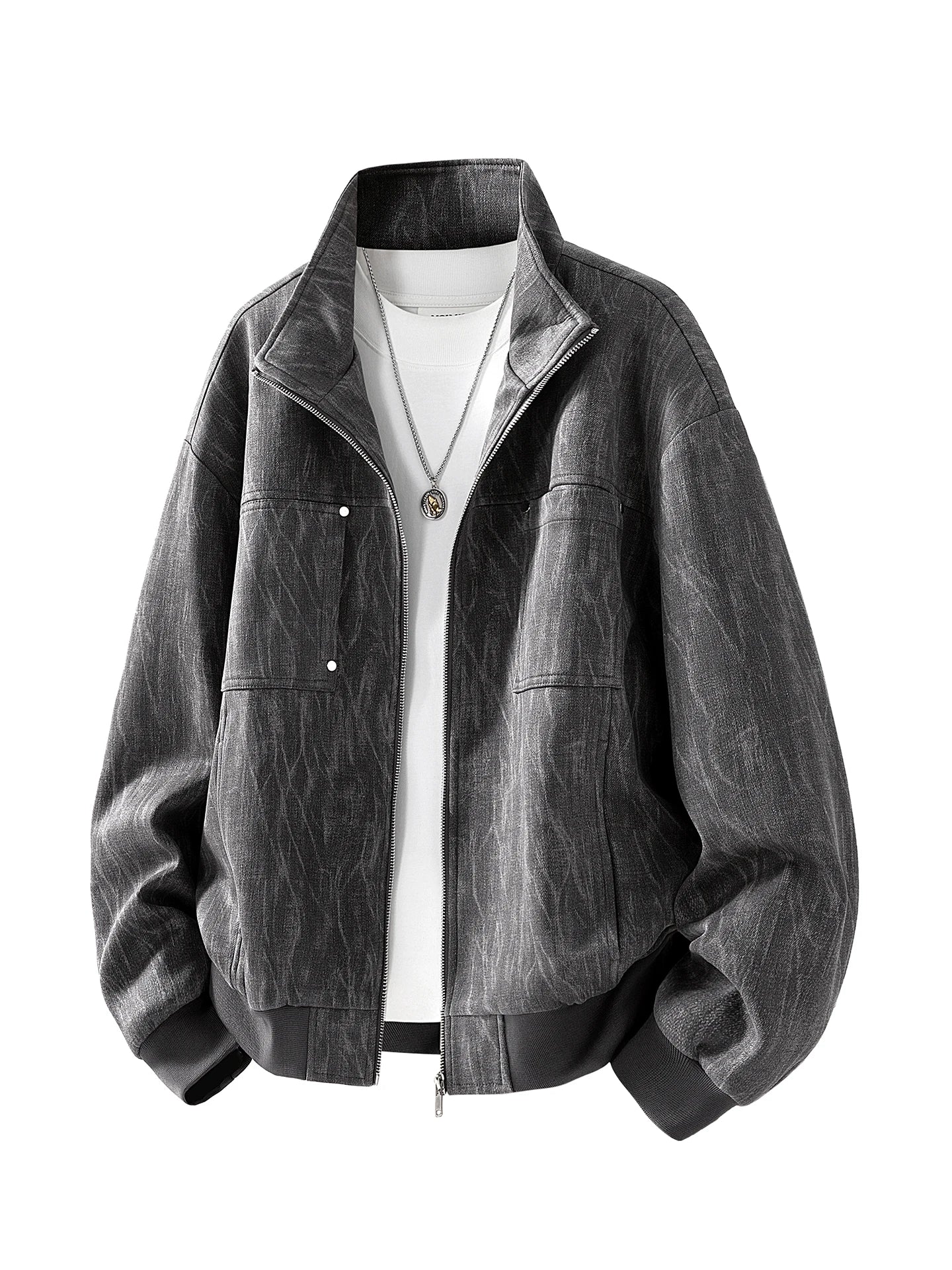 Chaqueta de estilo coreano con cremallera para hombre de tallas grandes - Abrigo holgado con cuello alto (hasta la talla 8XL)