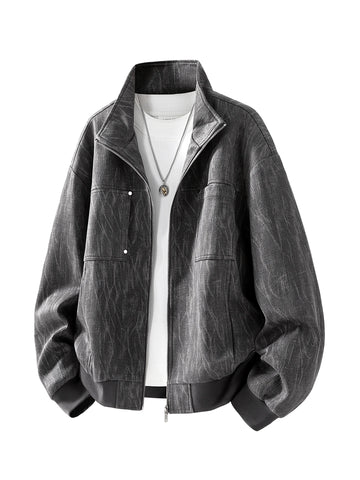 Chaqueta de estilo coreano con cremallera para hombre de tallas grandes - Abrigo holgado con cuello alto (hasta la talla 8XL)