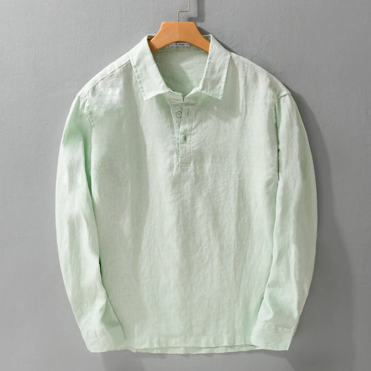 Premium Long Sleeve Linen Henley Shirt