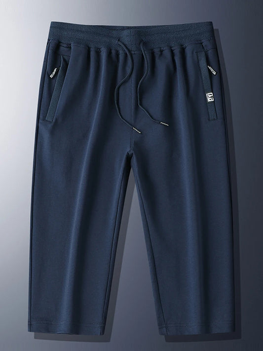 Pantalones cortos deportivos de algodón para hombre – Ropa deportiva transpirable con bolsillos con cremallera