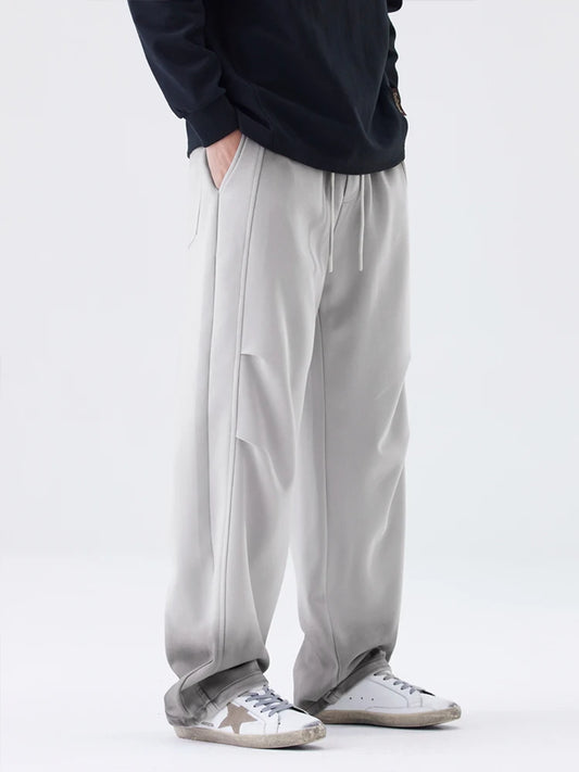 Pantalón deportivo de pierna ancha para hombre con degradado de color - Tejido de algodón grueso de corte holgado