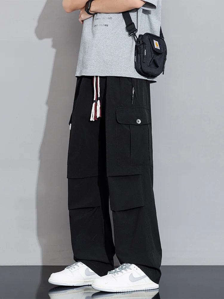 Men's Plus Size Ice Silk Cooling Cargo Pants - Wide Leg Loose Fit (Up to 8XL)