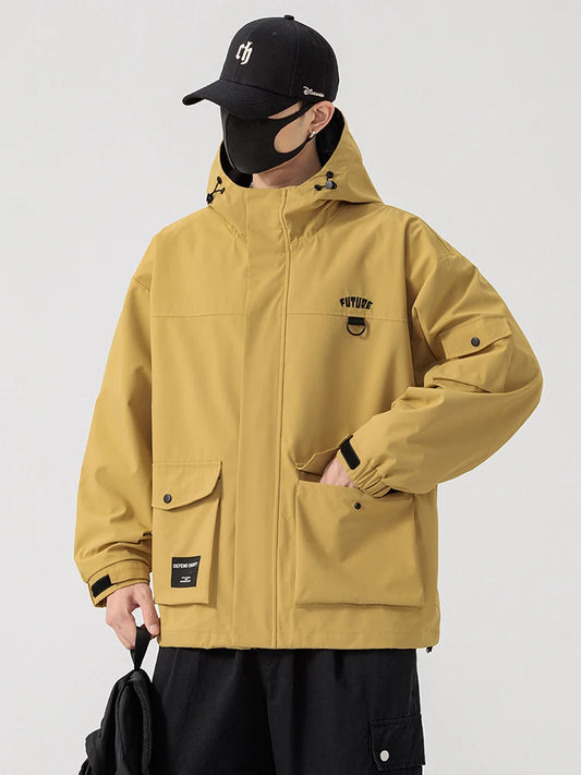 Cortavientos con capucha para hombre de tallas grandes - Abrigo utilitario con múltiples bolsillos (hasta la talla 8XL)