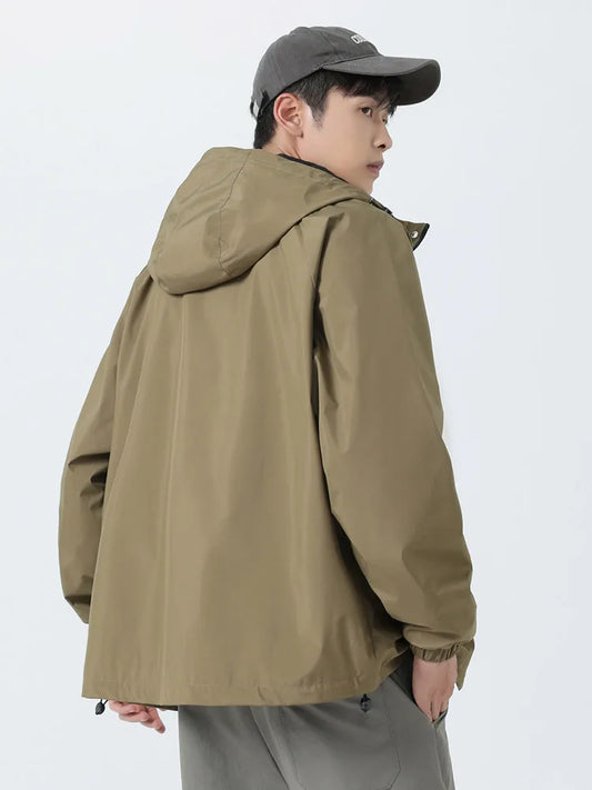Chaqueta cortavientos con capucha para hombre – Repelente al agua y cortavientos