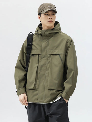 Cortavientos extragrande de estilo coreano - Chaqueta informal con capucha para hombre