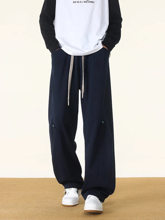 Men's Korean Style Wide Leg Knit Sweatpants - Loose Fit Casual Trousers