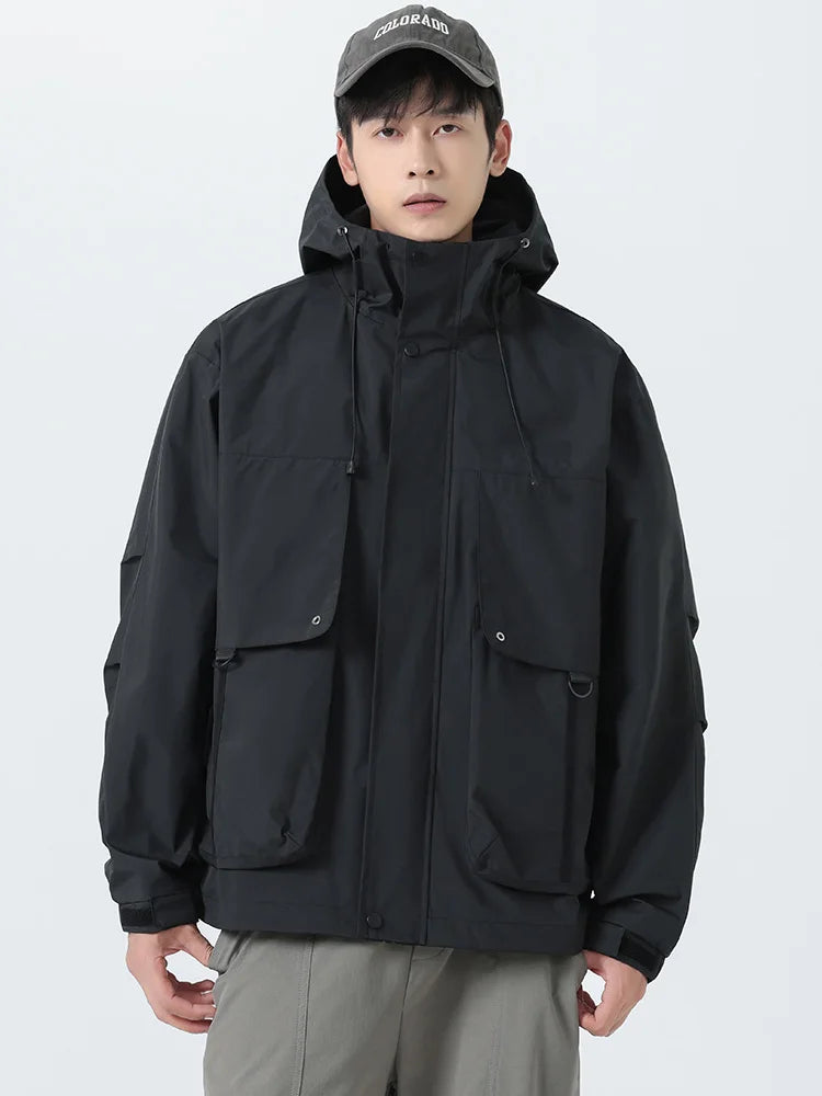 Cortavientos de estilo coreano para hombre - Abrigo con capucha de corte holgado y bolsillos grandes (Talla grande 8XL)