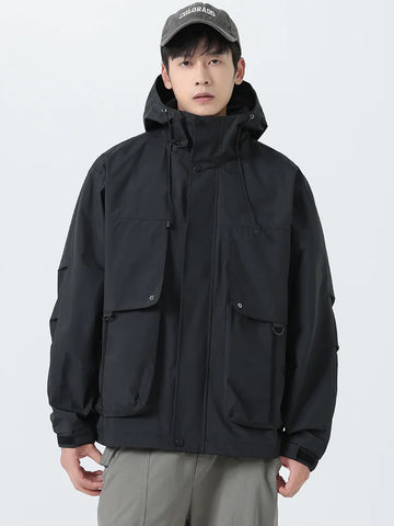 Cortavientos de estilo coreano para hombre - Abrigo con capucha de corte holgado y bolsillos grandes (Talla grande 8XL)