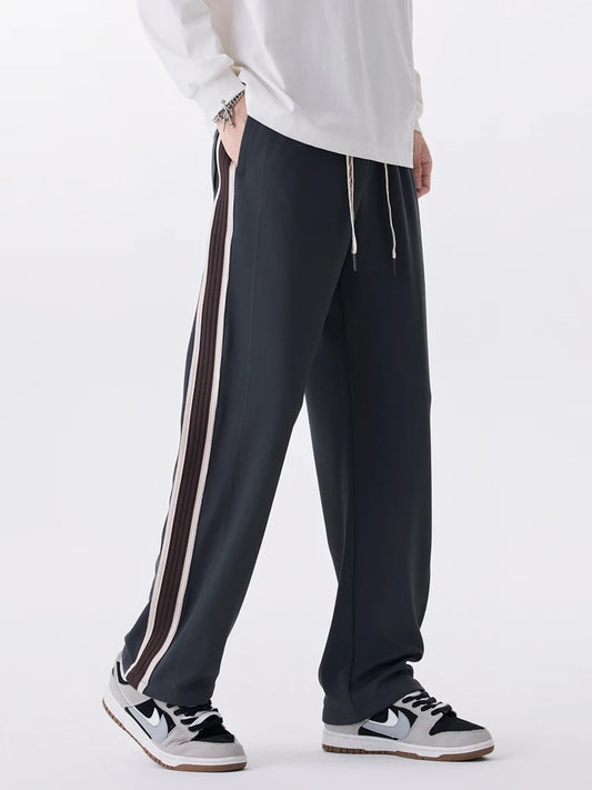 Pantalones deportivos de pierna ancha estilo coreano para hombre - Pantalones de punto elástico de corte holgado