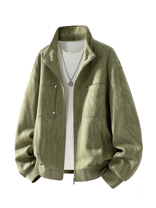 Chaqueta de estilo coreano con cremallera para hombre de tallas grandes - Abrigo holgado con cuello alto (hasta la talla 8XL)