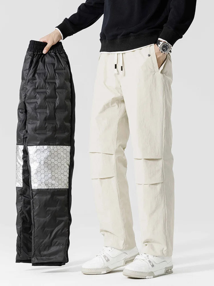 Pantalones acolchados para hombre con relleno de plumón de pato al 90% - Impermeables, resistentes al viento y térmicos para la nieve