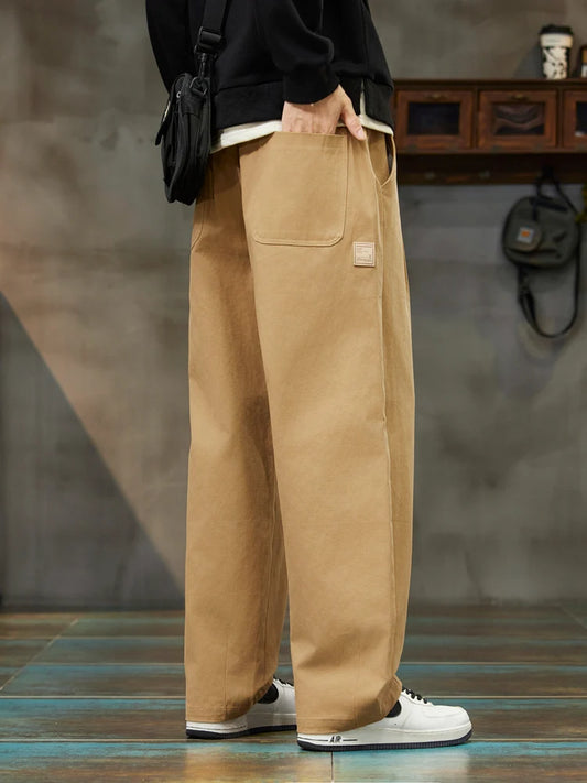 Pantalones casuales de corte recto - 100% algodón con cintura ajustable con cordón