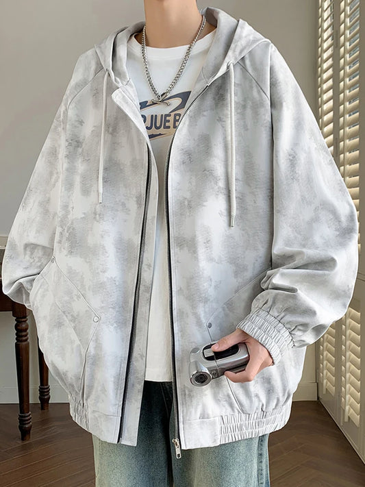 Cortavientos con capucha estampado extragrande - Chaqueta de moda de primavera para hombre