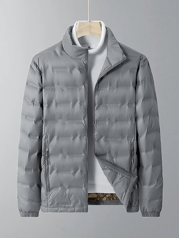 Chaqueta acolchada ligera de plumón para hombre de tallas grandes - Cuello alto, estilo informal de negocios (hasta la talla 8XL)