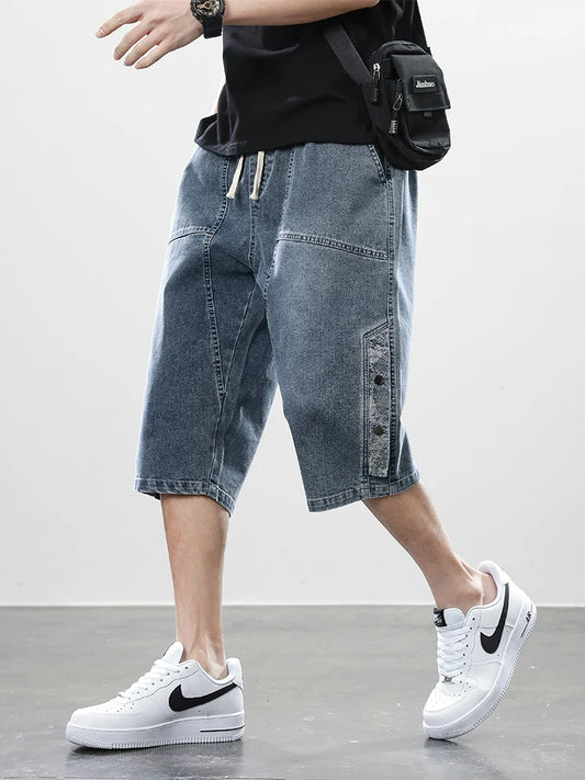 Pantalones cortos vaqueros holgados de tallas grandes para hombre - Capris de estilo urbano hip hop (hasta la talla 8XL)