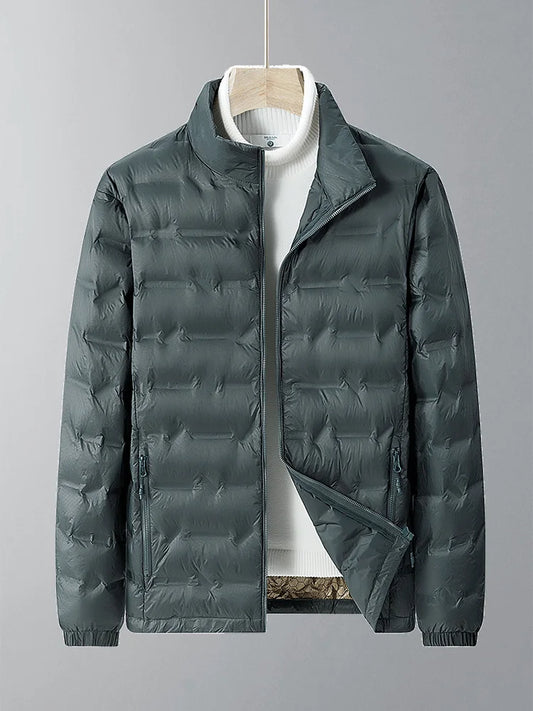 Chaqueta acolchada ligera de plumón para hombre de tallas grandes - Cuello alto, estilo informal de negocios (hasta la talla 8XL)