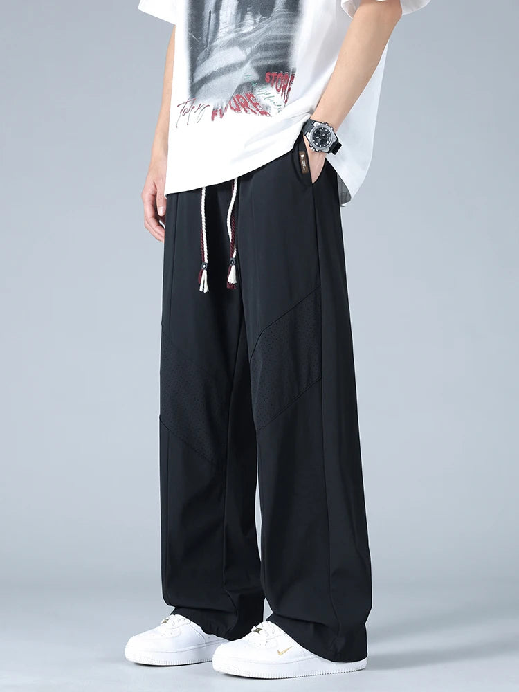 Pantalones refrescantes de seda de hielo para hombre de tallas grandes - Pierna ancha, corte holgado con malla en las rodillas (hasta la talla 8XL)