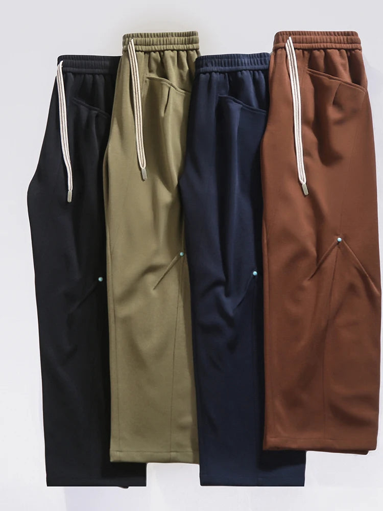 Pantalones deportivos de punto de pierna ancha estilo coreano para hombre - Pantalones casuales de corte holgado