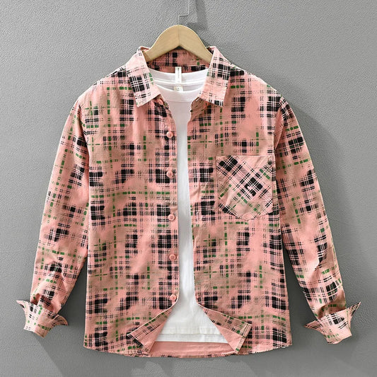 Mens Distorted Plaid Flannel Overshirt